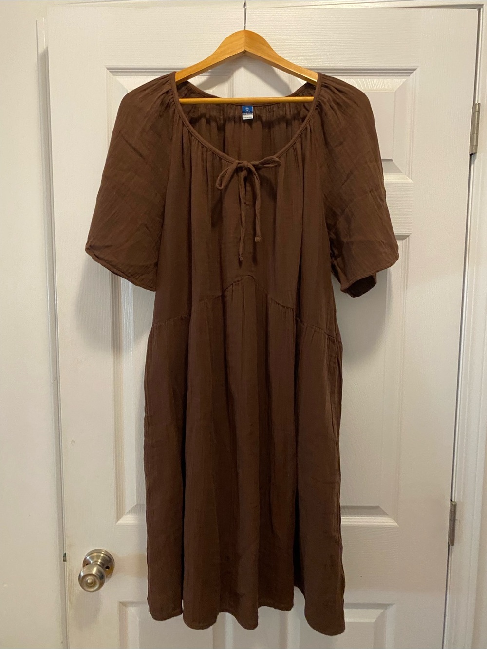Old Navy Women's Brown Tie-Neck cotton Gauze Dress